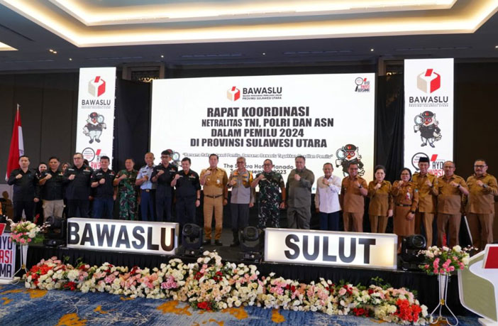 Rapat Koordinasi Netralitas TNI, POLRI dan ASN dalam Pemilu 2024 di Hotel The Sentra Manado.