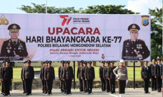 HUT ke-77 Bhayangkara yang dilaksanakan di halaman depan kantor Polres Bolsel di Desa Tabilaa.