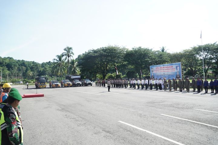 Suasana pelaksaan apel kesiapsiagaan tanggap darurat bencana yang dilaksanakan di halaman Polres Bolsel. (Foto: IST)
