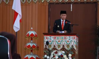 Bupati Bolssl Iskandar Kamaru saat memberikam sambutan dalam rapar paripurna Pembicaraan Tingkat II di DPRD Bolsel, 14 Agustus 2026. (Foto:IST)