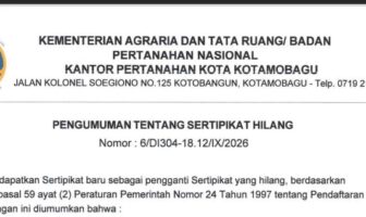 Pengumuman Sertipikat Hilang